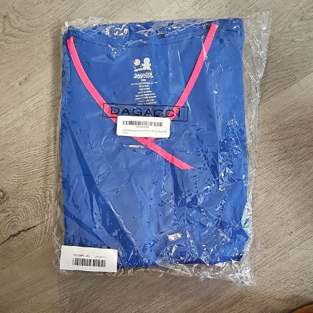 Dagacci Royal Blue Scrub Set with Pink Trim